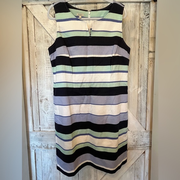 NWT Talbots Blue White Green Purple Textured Cotton Stripe Sheath Dress Size 14 - Picture 1 of 11